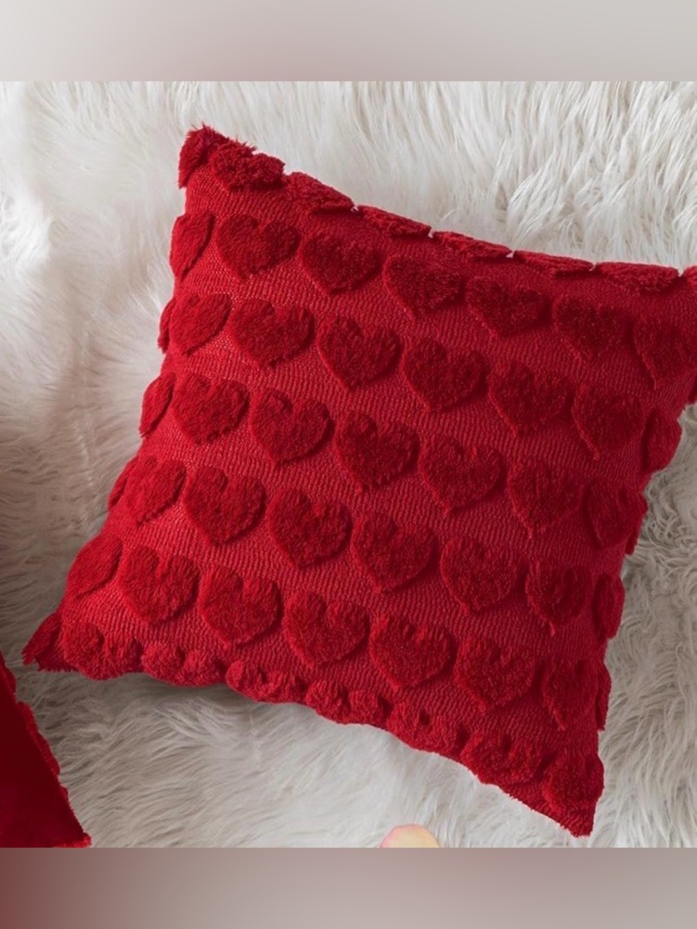 NEW Red Faux Fur Heart Pillow Cover (1) - 18”x18” - Polyester - No Pillow Insert